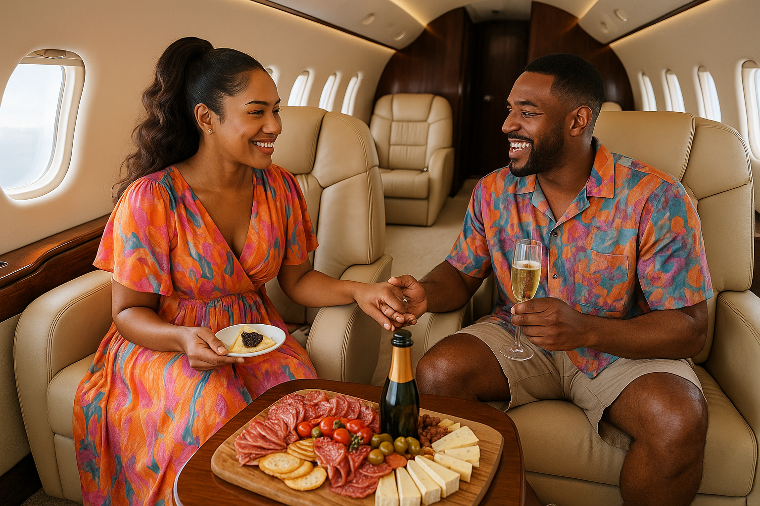 Interior of luxury private jet